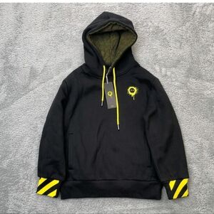 Murder Drones N Glitch Productions Trendy Black Hoodie with Yellow Accents
